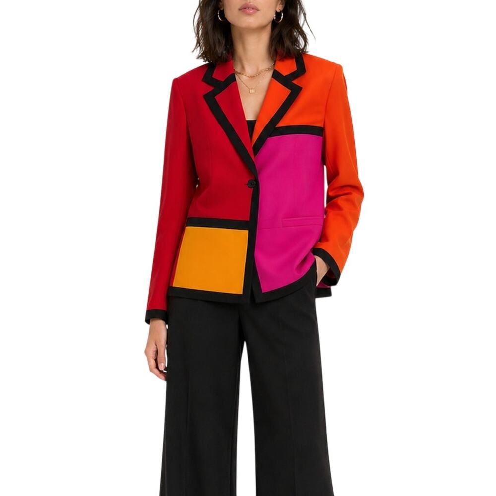 Sandra 90s Vintage Colorblock Blazer Jacket Red Orange Pink Size 14 XL